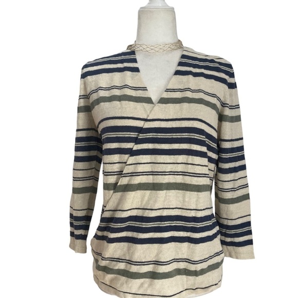 NWT Paul Costelloe Wrap Sweater Linen Striped Jumper Women’s - Picture 7 of 8